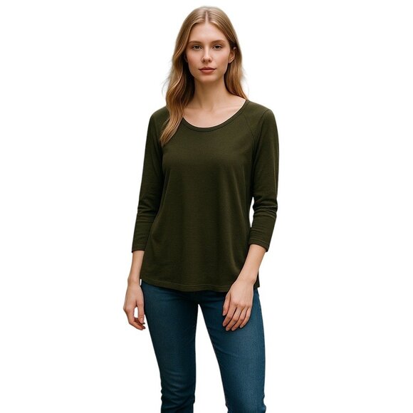 Eileen Fisher 100% Merino Wool Scoopneck Sweater Olive Green Size L Minimalist - Picture 1 of 13